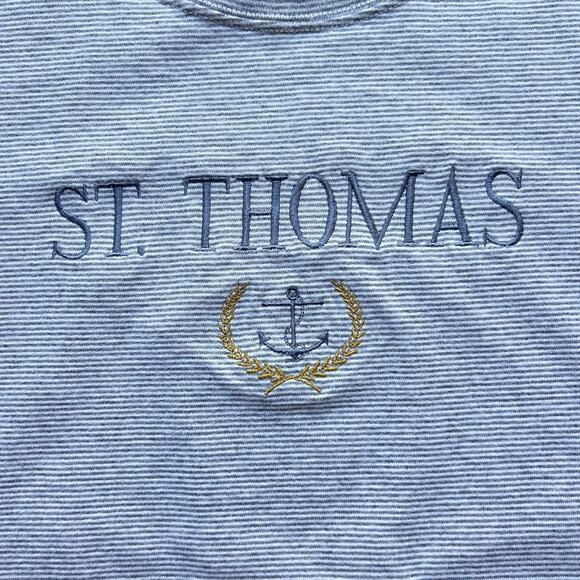 Vintage Embroidered St Thomas Micro Stripe Anchor Beach T Shirt Single Stitch XL - Picture 2 of 9